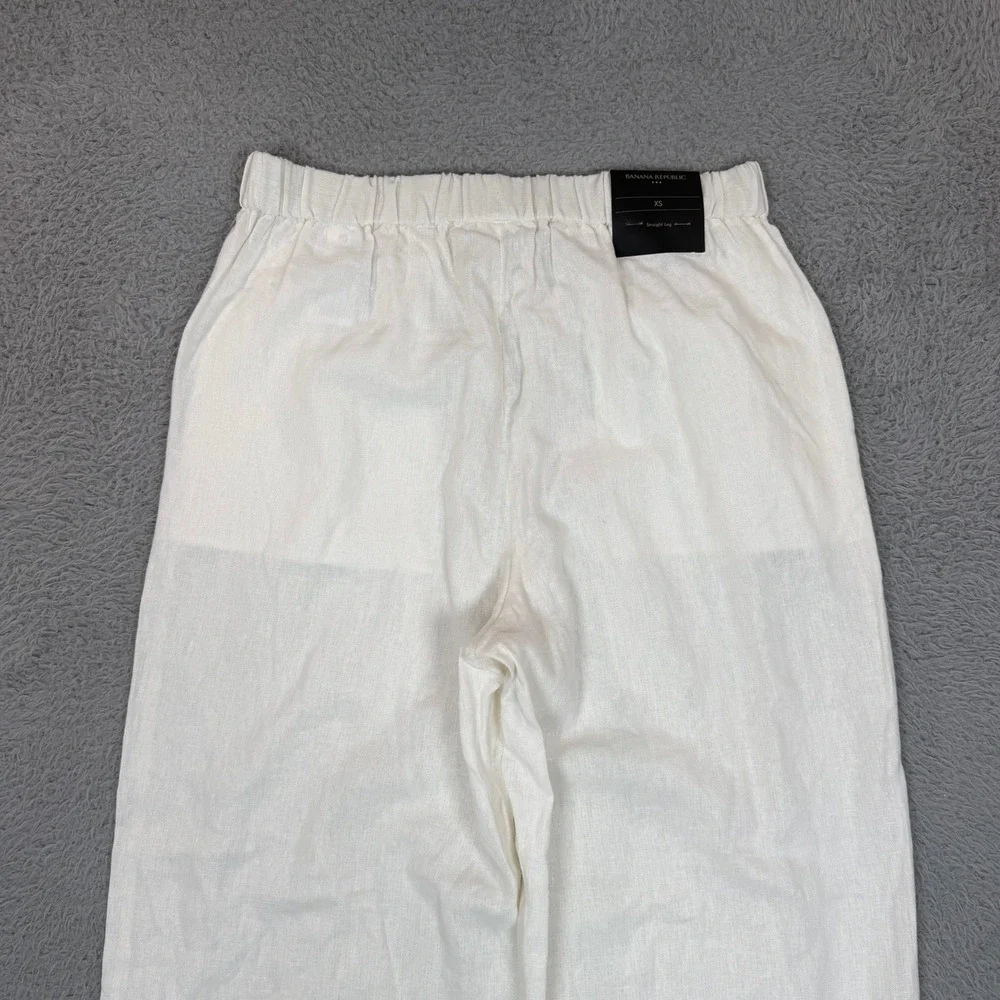 Banana Republic Womens White Linen Blend Straight Leg Elastic Waist Pants XS NEW